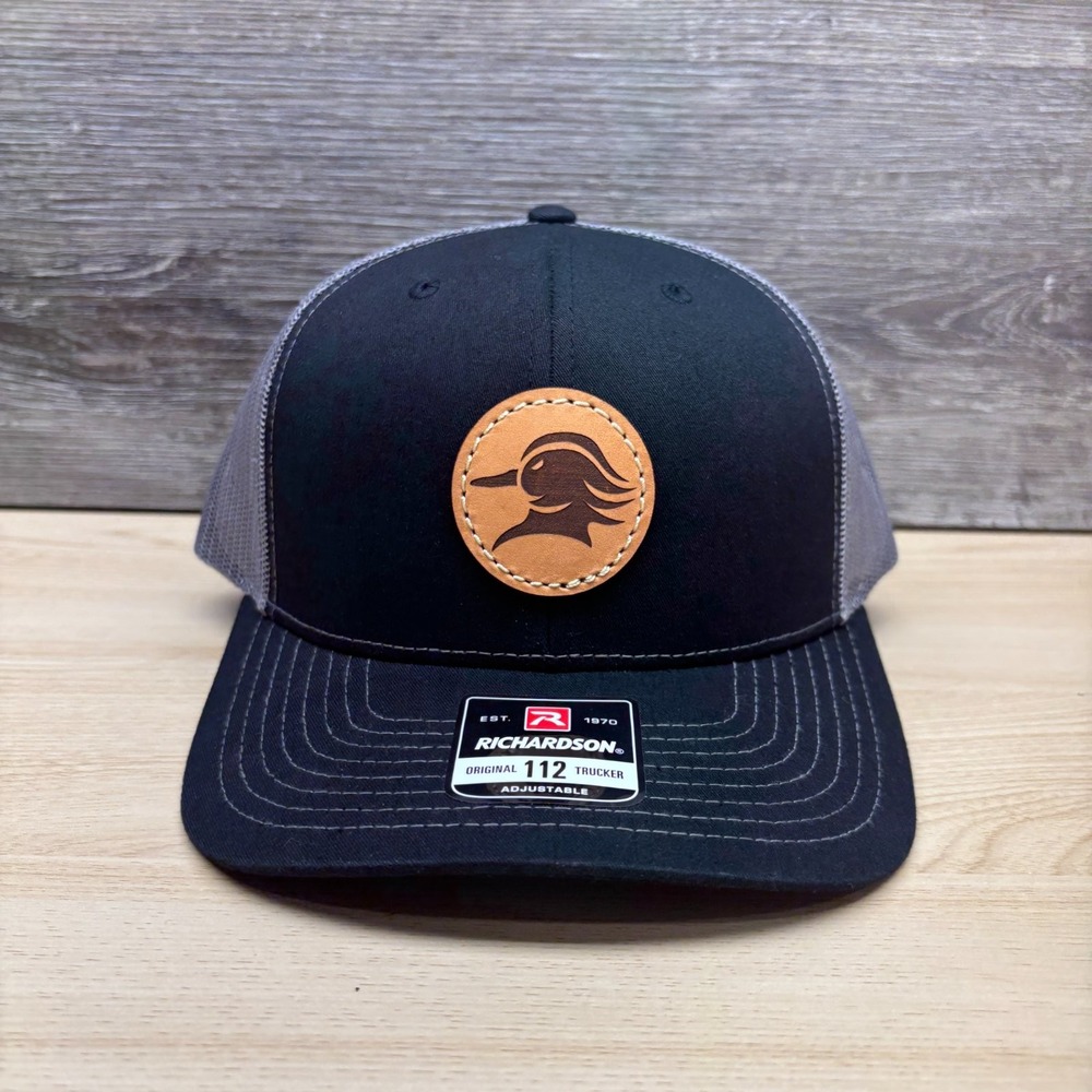 Mallard Duck Hat Cap Snap Back Black Gray Trucker Mesh Leather Patch Hunting 112
